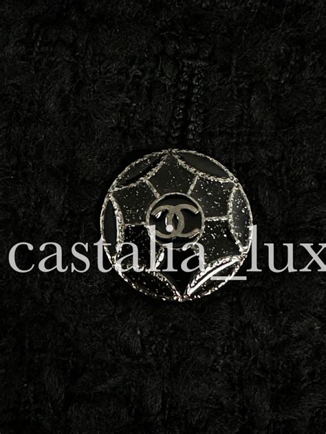 Chanel Jewel Embellishment Black Tweed Coat with Faux Fur Details For ...