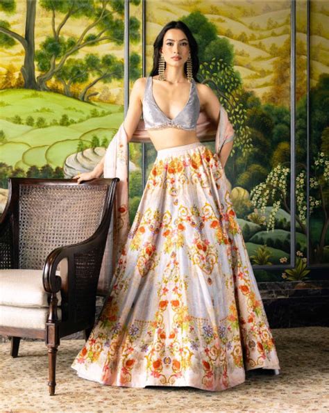 Shop for multicoloured printed lehenga set online