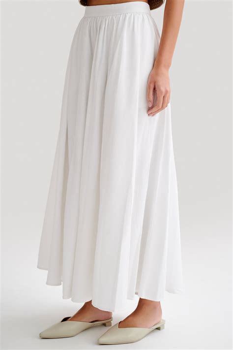 Clarence Linen A-Line Maxi Skirt - White- MESHKI U.S
