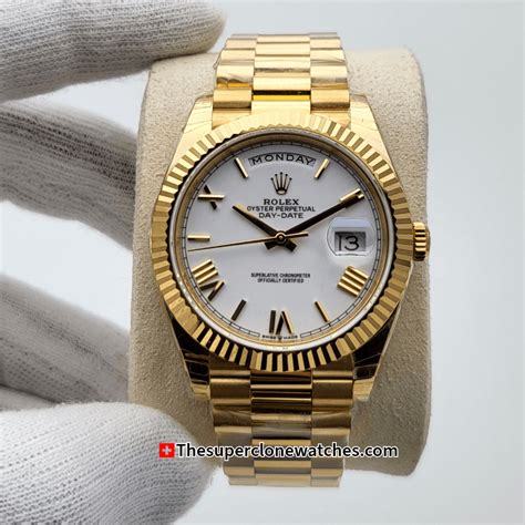 Rolex Day-Date 18k Gold White Dial 1:1 Super Clone 3255 Replica