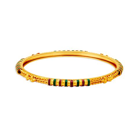 Coloured Textured Gold Bangle