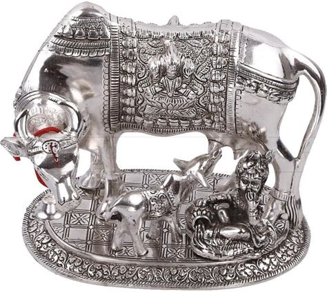 Buy KridayKraft Metal Kamdhenu Cow & Calf with Bal Gopal Krishna Statue ...