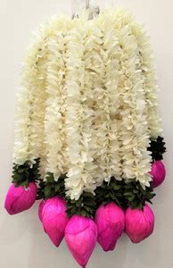 Triolio Artificial Mogra/Jasmine gajra flower garland pink Lotusbuds ...