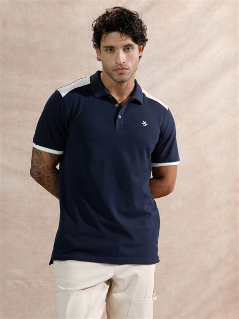 Contrast Colour Blocked Polo T-Shirt | Navy – Wrogn