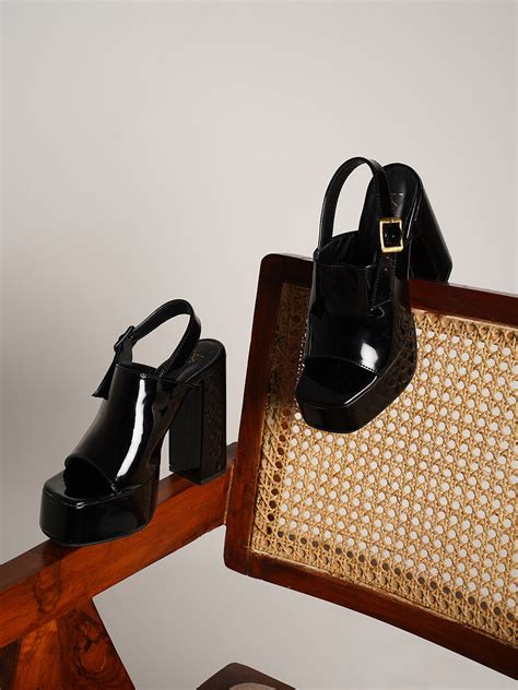 Platform Block Heel Slingback Sandals with Glossy Finish – JM LOOKS