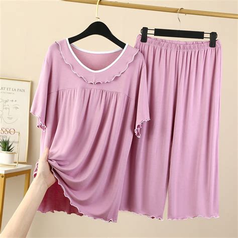 Symoid Womens T-Shirt and Capris Pant Pajama Sets Short Sleeve Women's ...