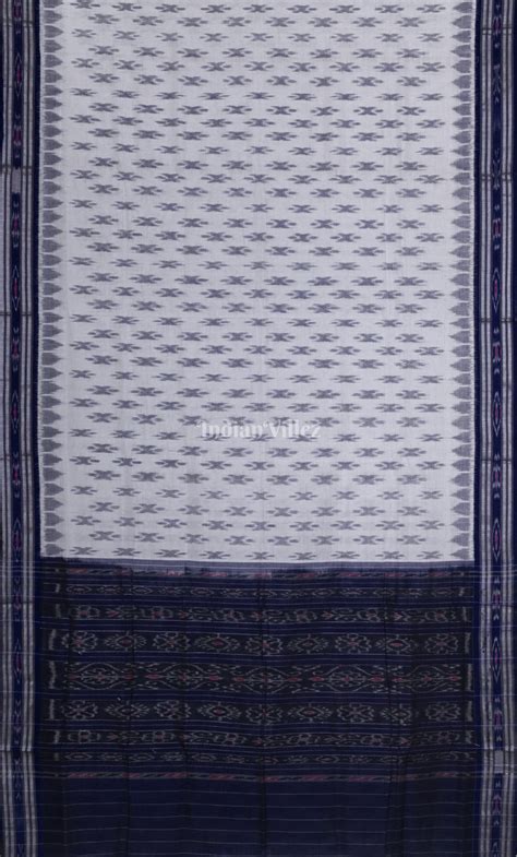 White Navy Blue Mayur Chandrika Odisha Ikat Maniabandha Cotton Saree ...