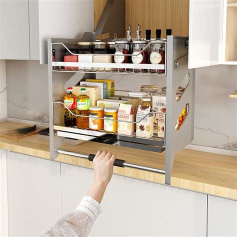 Amazon.com: WHIFEA 2 Tier Pull-Out Cabinet Organizer Drop Down Shelf ...