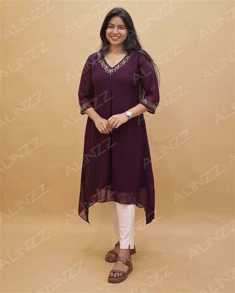 Women's Georgette A-Line Kurti with Handwork Embroidery at just 699 ...