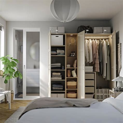 PAX / BERGSBO wardrobe combination, grey-beige grey-beige/oak effect ...