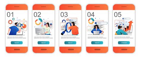 Seo analysis concept onboarding screens for mobile app templates. Analysts optimize search data ...