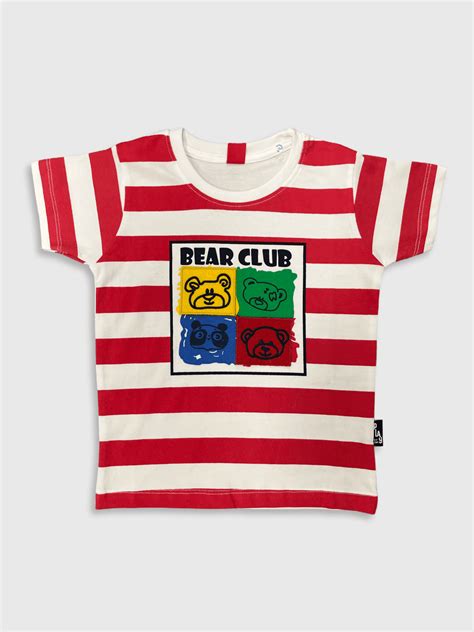 Boys Round Neck Half Sleeves stripped Teddy Bear T-Shirt ...