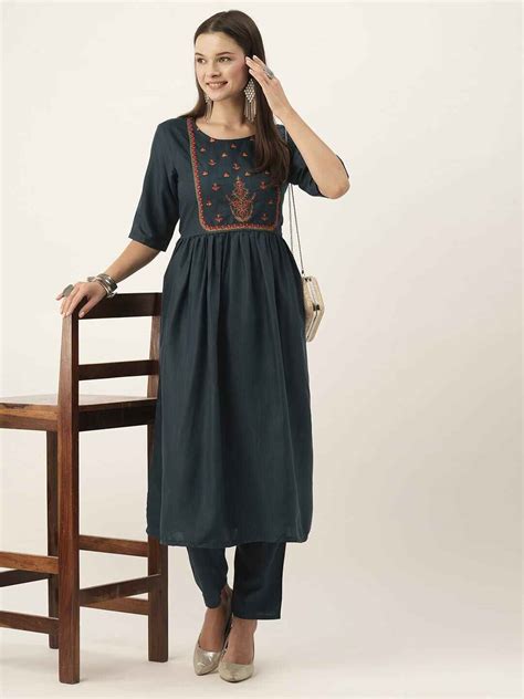Aarvi 1 Magic Cotton Stylish Flare Embroidery Kurti Collection