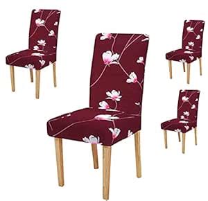 Lukzer 4PC's Maroon Flower Design Stretchable Dining Chair Cover ...