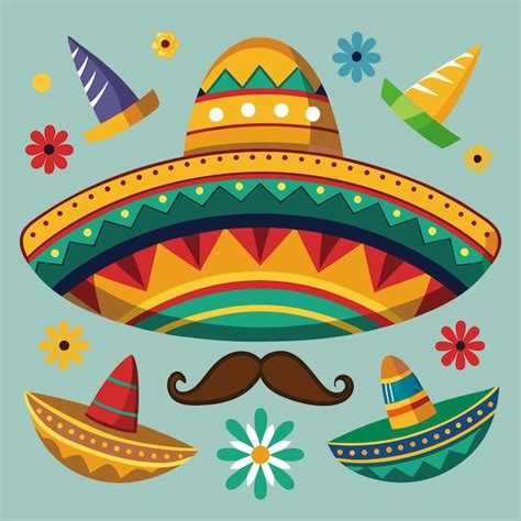Cultura mexicana vibrante Sombrero tradicional e elementos festivos ...