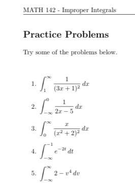 Image result for Improper Integrals Practice Problems