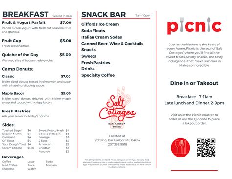 Picnic Menu - Salt Cottages