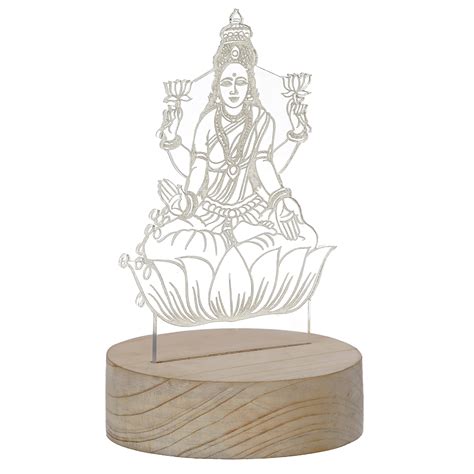 Goddess Laxmi Design Carved on Acrylic & Wood Base Night Lamp – eCraftIndia