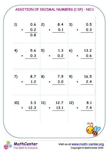 Fifth Grade Worksheets: Adding Decimals | Math Center