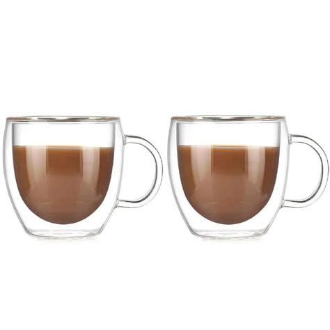 Buy DOMINGO HUB® Double Wall Glass Tea-Coffee Cup 250 ML, Set of 2 ...