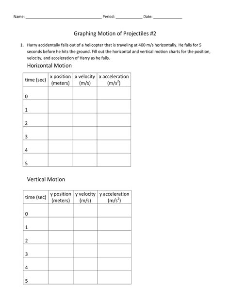 Fillable Online Graphing Motion of Projectiles #2 Horizontal Motion ...