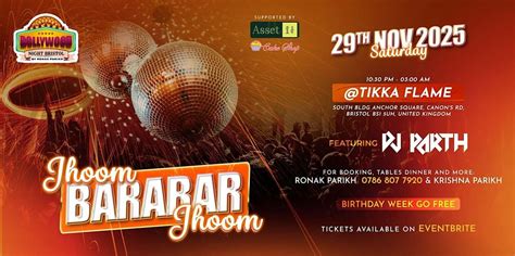Bollywood Night Jhoom BARABAR Jhoom, Tikka Flame, Bristol, 29 November ...