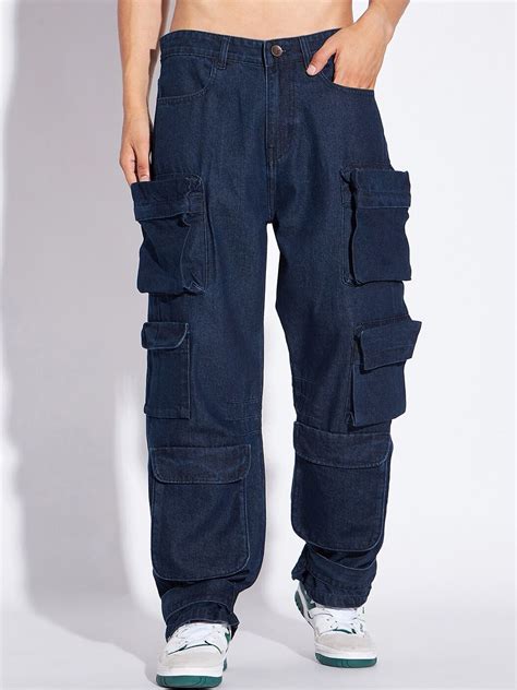 FUGAZEE Men Blue Relaxed Fit Clean Look Cargo Cotton Denim Jeans ...