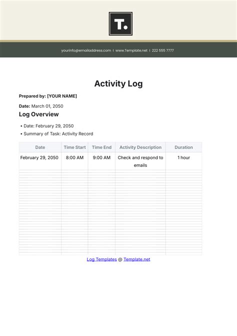 Image result for Activity Log Book Template