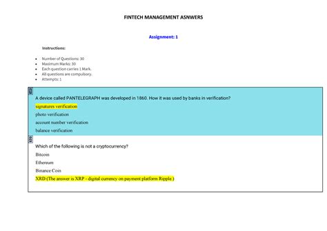 Ombft 301- Fintech MGT Assignment Answers - Assignment: 1 Instructions ...