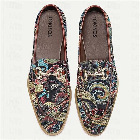Men's Jacquard Fabric Floral Pattern Lace-Up Oxford Shoes with Leather ...