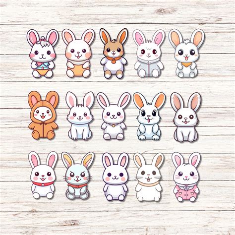 Buy 15 Pack Kawaii Bunny Stickers, Cute Animal Decals Scrapbooking ...