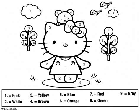 Free Hello Kitty Color By Number Worksheet coloring page