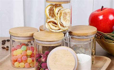 Buy Gcrox Glass Jar with Bamboo Lid Clear Storage Container with Wooden ...