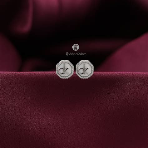 925 Sterling Silver Ck Logo With White Stone Earring For Girls Puya ...