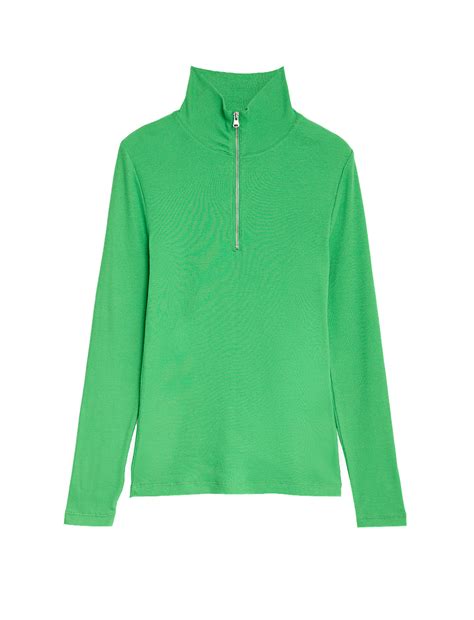 Buy Cotton Rich Ribbed Half Zip Top at Marks & Spencer