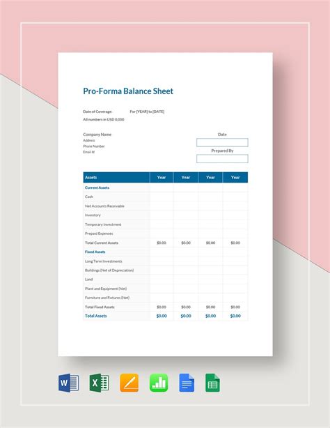 Image result for Proforma Balance Sheet Example