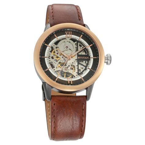 Titan Magnate Automatic Brown Dial Brown Leather Strap Watch for Men ...