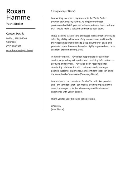 Yacht Broker Cover Letter Examples & Guide