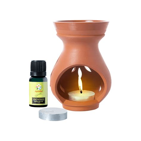 Candle Diffuser Teracotta with 10ml Lemongrass Essential Oil - Brown C