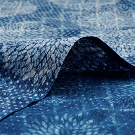 Buy Indigo Blue Hand Block Natural Dye Dabu Printed Cotton Flax Fabric ...