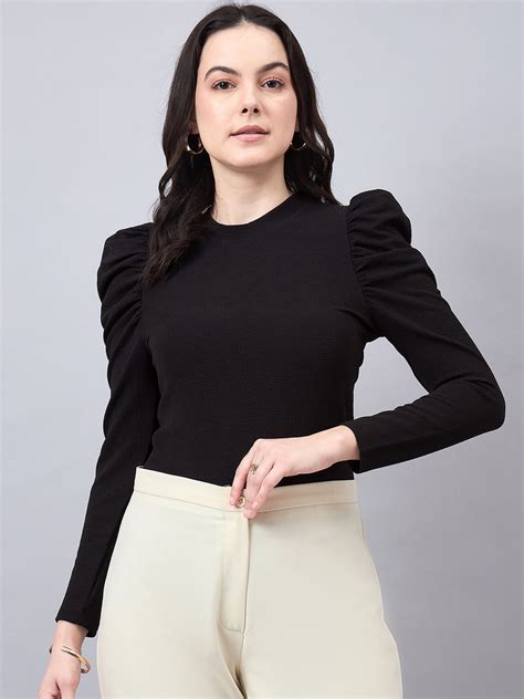 Style Quotient Women Black Texture Polyester Slim Fit smart casual Puf ...