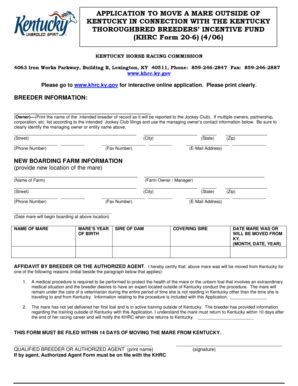 Fillable Online khrc ky Move Mare from Kentucky Form - Kentucky Horse ...