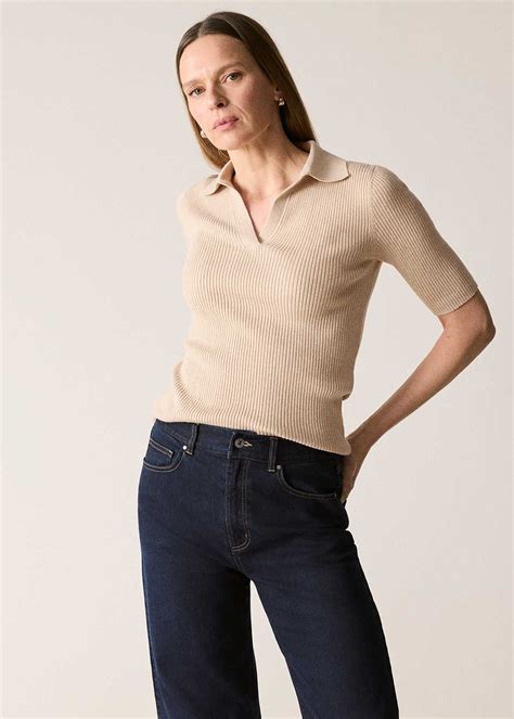 Cotton Cashmere Blend Rib Knit Polo | Woolworths.co.za