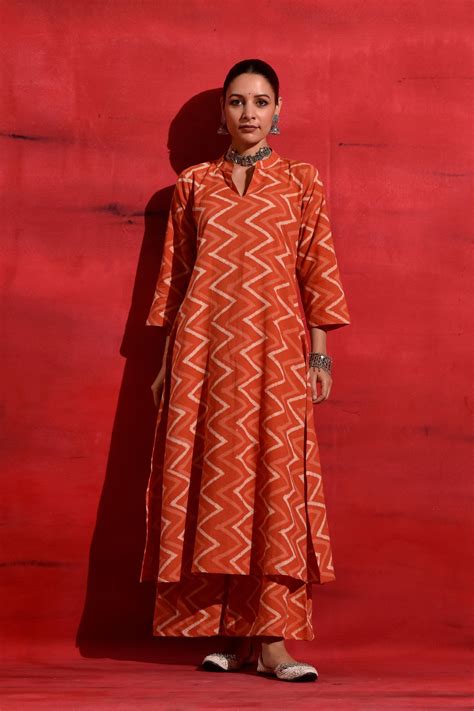 Orange A-Line Kurta Set – DIMPLE DESIGN STUDIO