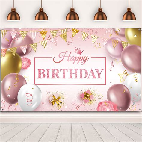 Buy Happy Birthday Backdrop Banner for Girl Women Large Pink Rose Gold ...