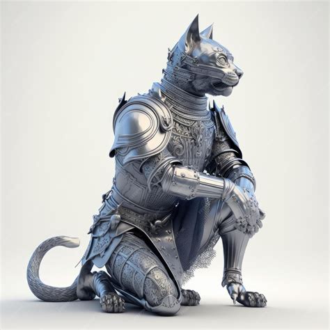 Premium Photo | A statue of a cat wearing a full armor.