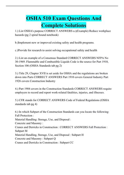 OSHA 510 Exam Questions And Complete Solutions - OSHA 510 - Stuvia US