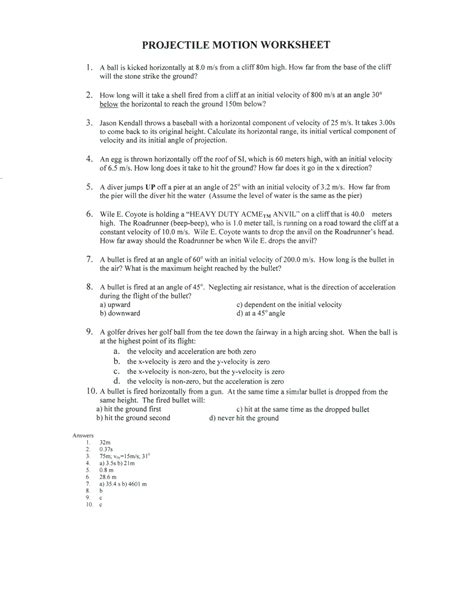 Image result for Vertical Projectile Motion Worksheet