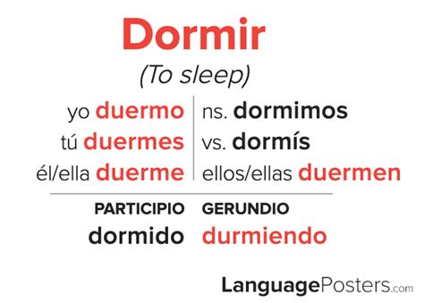 Dormir Conjugation - Spanish Verb Conjugation - Conjugate Dormir in Sp ...