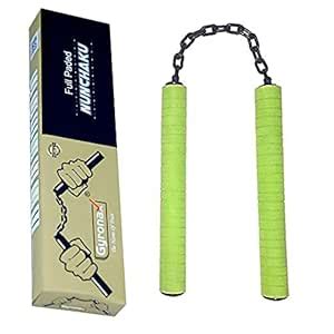 Gyronax Foam Nunchaku, Green Color Handle 10” with 9” Green Metal Chain ...